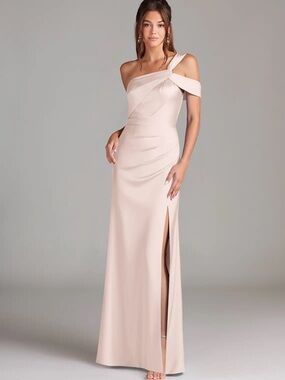 Azazie Wynter Blushing Pink Elegant One-Shoulder Evening Gown